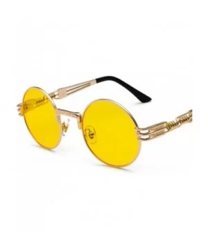 Vintage Round Sunglasses Men Black Retro Punk Sun Glasses Women Summer 2018 - Yellow - CO18E7N5DLL $9.43 Round