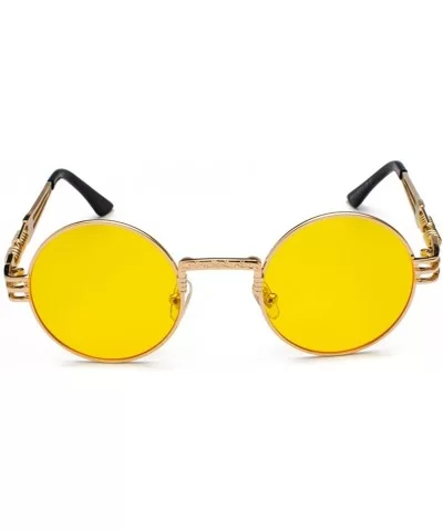 Vintage Round Sunglasses Men Black Retro Punk Sun Glasses Women Summer 2018 - Yellow - CO18E7N5DLL $9.43 Round