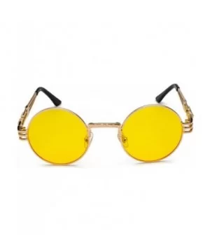 Vintage Round Sunglasses Men Black Retro Punk Sun Glasses Women Summer 2018 - Yellow - CO18E7N5DLL $9.43 Round