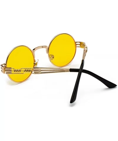 Vintage Round Sunglasses Men Black Retro Punk Sun Glasses Women Summer 2018 - Yellow - CO18E7N5DLL $9.43 Round