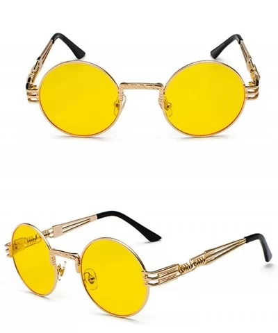 Vintage Round Sunglasses Men Black Retro Punk Sun Glasses Women Summer 2018 - Yellow - CO18E7N5DLL $9.43 Round