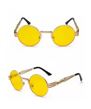 Vintage Round Sunglasses Men Black Retro Punk Sun Glasses Women Summer 2018 - Yellow - CO18E7N5DLL $9.43 Round