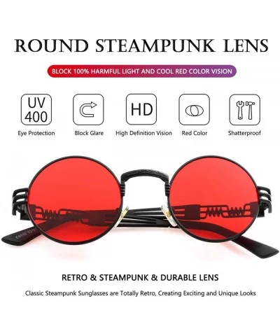 Round Steampunk Sunglasses John Lennon Hippie Glasses Metal Frame 100% UV Blocking Lens - Black/Ocean Red - C718WC5MG5R $9.33...