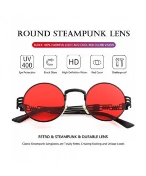 Round Steampunk Sunglasses John Lennon Hippie Glasses Metal Frame 100% UV Blocking Lens - Black/Ocean Red - C718WC5MG5R $9.33...