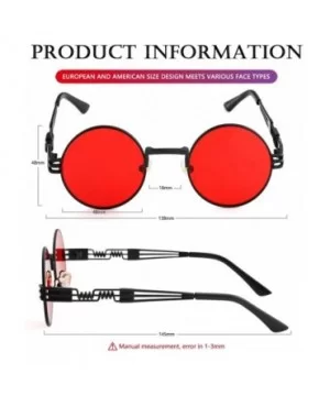 Round Steampunk Sunglasses John Lennon Hippie Glasses Metal Frame 100% UV Blocking Lens - Black/Ocean Red - C718WC5MG5R $9.33...