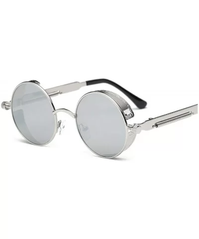 Round Metal Sunglasses Steampunk Men Women Fashion Glasses Er Retro Vintage UV400 - Silver Silver - CH198AHRTYN $29.68 Goggle