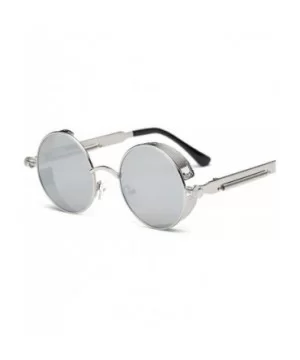 Round Metal Sunglasses Steampunk Men Women Fashion Glasses Er Retro Vintage UV400 - Silver Silver - CH198AHRTYN $29.68 Goggle