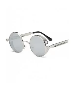 Round Metal Sunglasses Steampunk Men Women Fashion Glasses Er Retro Vintage UV400 - Silver Silver - CH198AHRTYN $29.68 Goggle