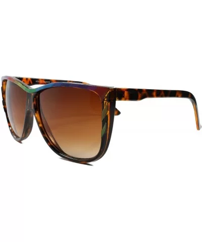 Hip Hop Sunglasses Rainbow Accents Oversized Square Frame Mens Womens - Tortoise & Brown - CO18SY52WYK $11.31 Oversized