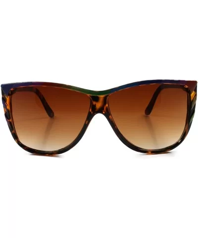 Hip Hop Sunglasses Rainbow Accents Oversized Square Frame Mens Womens - Tortoise & Brown - CO18SY52WYK $11.31 Oversized