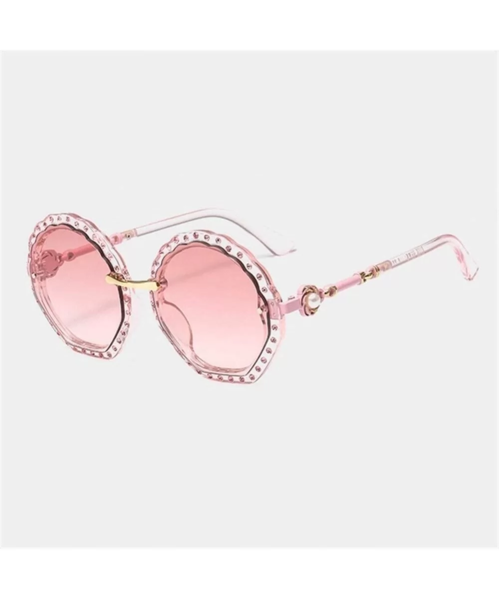 Oversized Sunglasses for Women Round Frame with Rhinestone Gradient Lens UV Propection - C6 Pink Pink - C8190HGEUCQ $6.76 Round