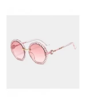 Oversized Sunglasses for Women Round Frame with Rhinestone Gradient Lens UV Propection - C6 Pink Pink - C8190HGEUCQ $6.76 Round