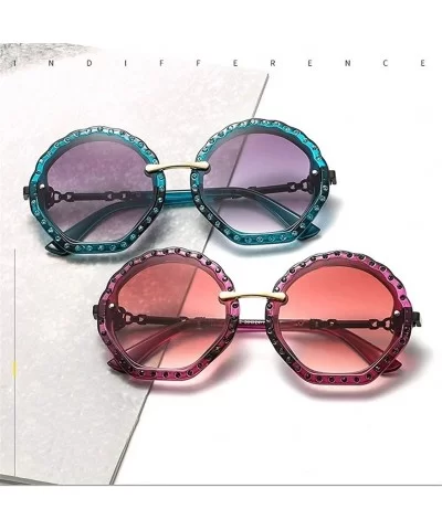 Oversized Sunglasses for Women Round Frame with Rhinestone Gradient Lens UV Propection - C6 Pink Pink - C8190HGEUCQ $6.76 Round