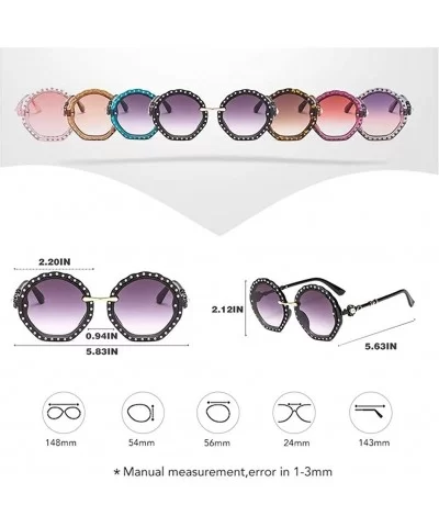 Oversized Sunglasses for Women Round Frame with Rhinestone Gradient Lens UV Propection - C6 Pink Pink - C8190HGEUCQ $6.76 Round