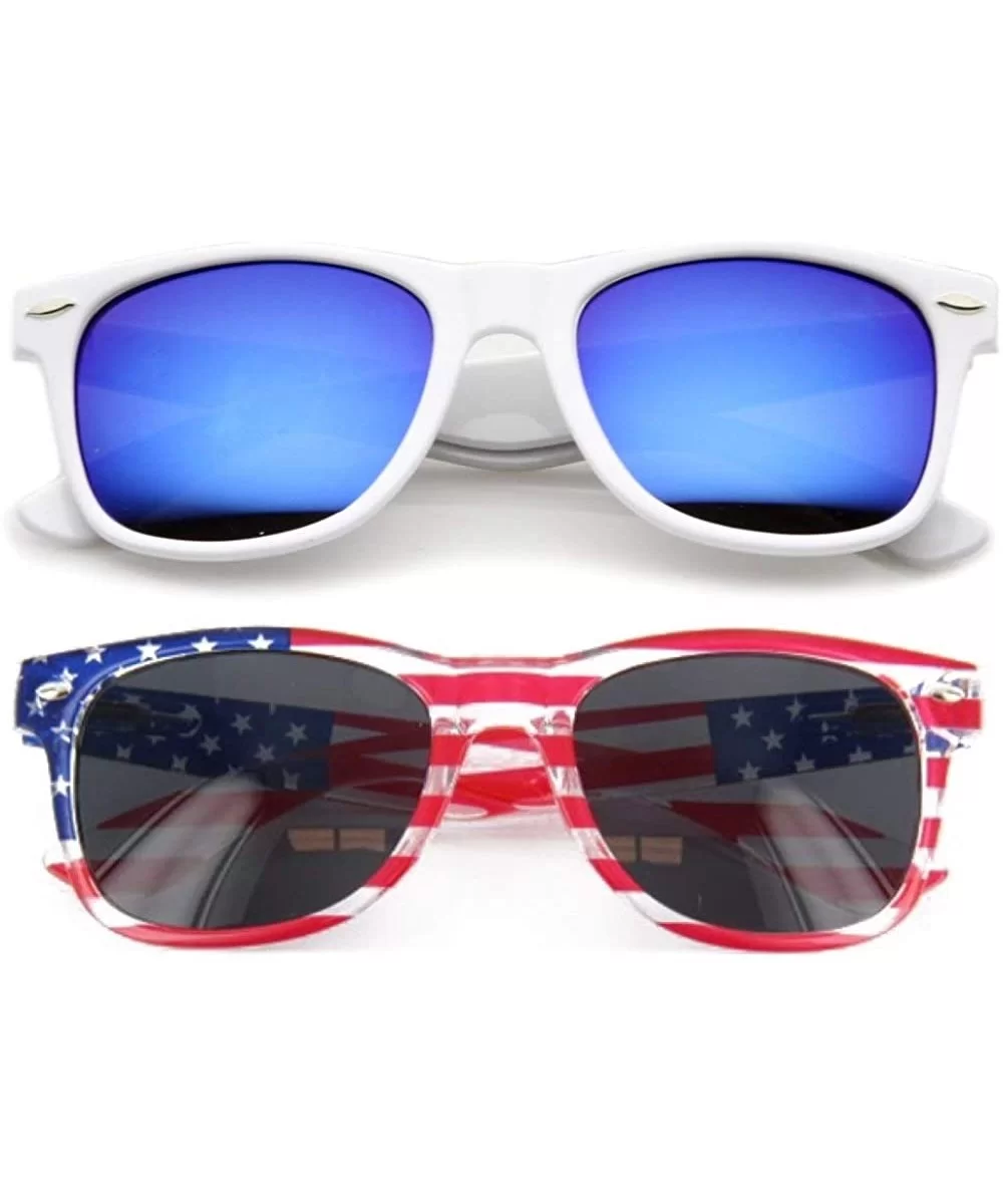 Men Women Sunglasses Pop Color Frame Mirror Lens Gift Box Set - 0white & Flag - CZ11LE1LCRL $8.21 Round