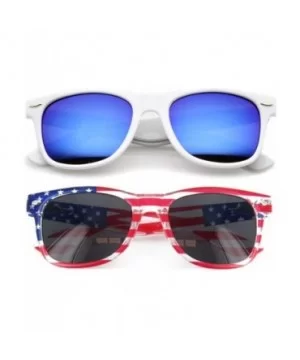 Men Women Sunglasses Pop Color Frame Mirror Lens Gift Box Set - 0white & Flag - CZ11LE1LCRL $8.21 Round