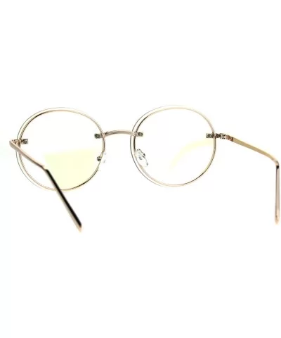 Round Clear Lens Glasses Metal Rims Behind Lens Fashion Eyeglasses UV 400 - Gold - CH187RHKLRX $8.26 Round