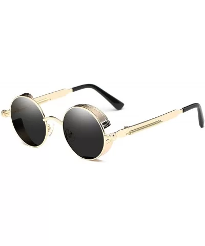 Steampunk Round Polarized Sunglasses Metal Circle Vintage Sun Glasses 8038 - Silver - CP193DT9Y80 $6.31 Sport