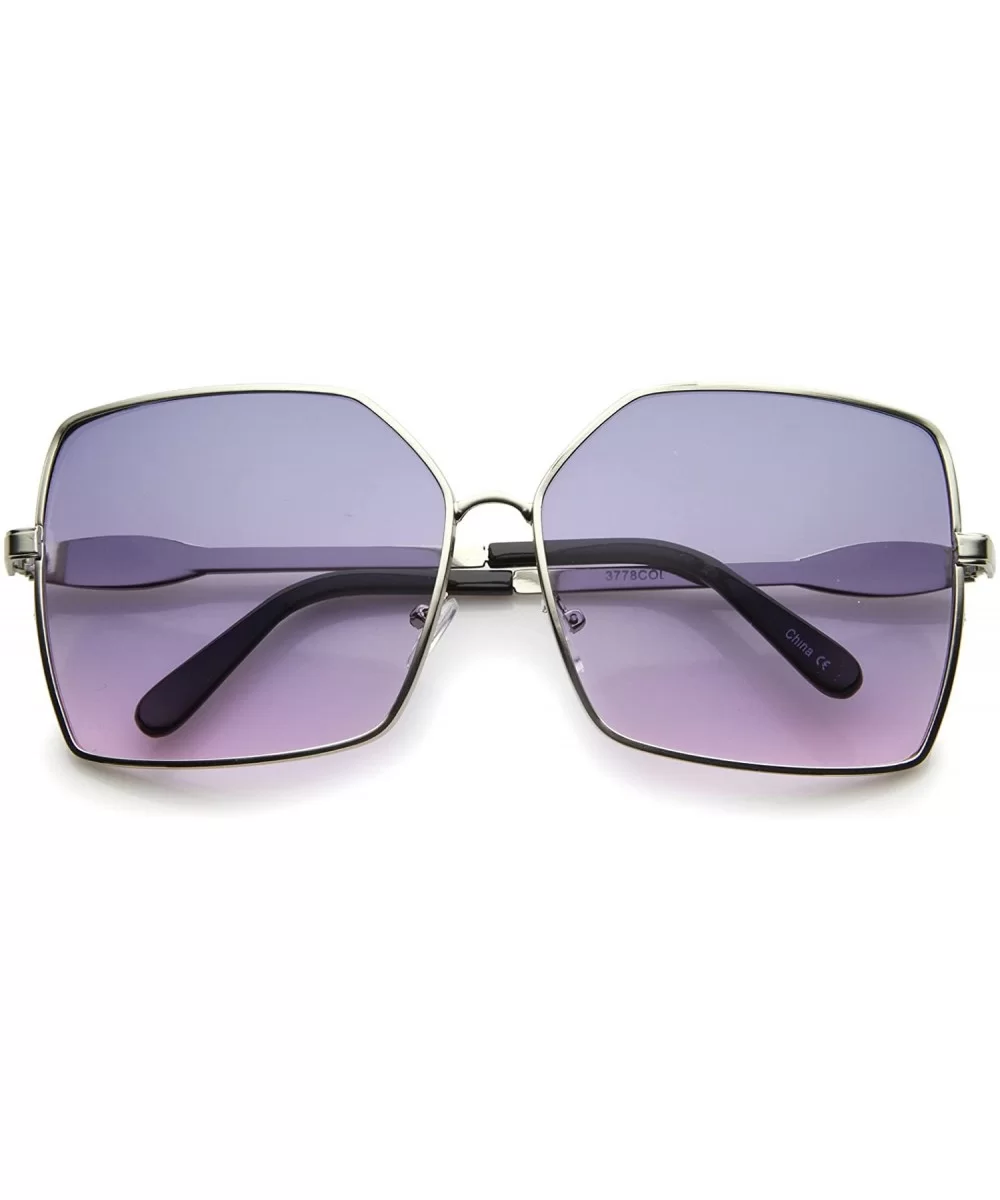 Womens Oversize Metal Frame Two-Toned Gradient Lens Square Sunglasses 65mm - Silver / Blue Pink - C512H0L9JAJ $7.35 Square