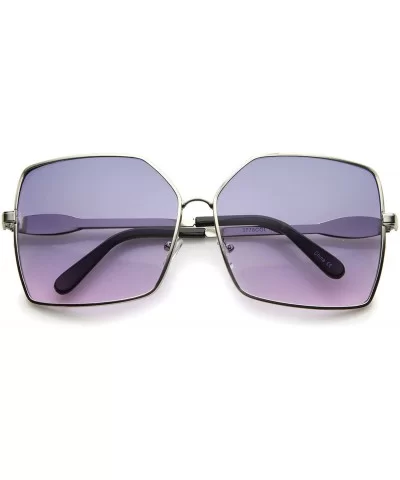 Womens Oversize Metal Frame Two-Toned Gradient Lens Square Sunglasses 65mm - Silver / Blue Pink - C512H0L9JAJ $7.35 Square