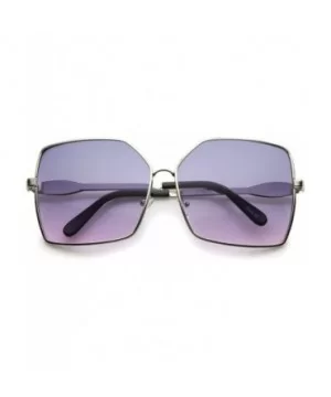 Womens Oversize Metal Frame Two-Toned Gradient Lens Square Sunglasses 65mm - Silver / Blue Pink - C512H0L9JAJ $7.35 Square