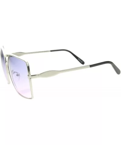 Womens Oversize Metal Frame Two-Toned Gradient Lens Square Sunglasses 65mm - Silver / Blue Pink - C512H0L9JAJ $7.35 Square