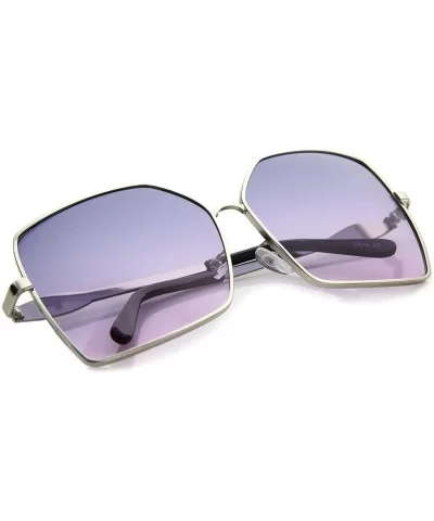 Womens Oversize Metal Frame Two-Toned Gradient Lens Square Sunglasses 65mm - Silver / Blue Pink - C512H0L9JAJ $7.35 Square