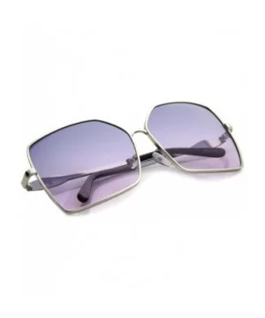 Womens Oversize Metal Frame Two-Toned Gradient Lens Square Sunglasses 65mm - Silver / Blue Pink - C512H0L9JAJ $7.35 Square