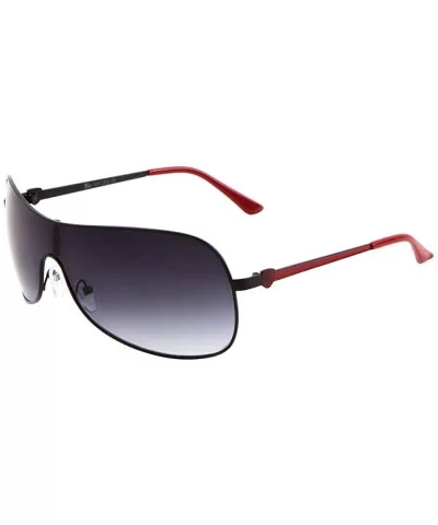 Color Bar Thin Temple Thin Frame One Piece Curved Shield Lens Sunglasses - Smoke Black Red - CV199GAGZ5R $16.43 Shield