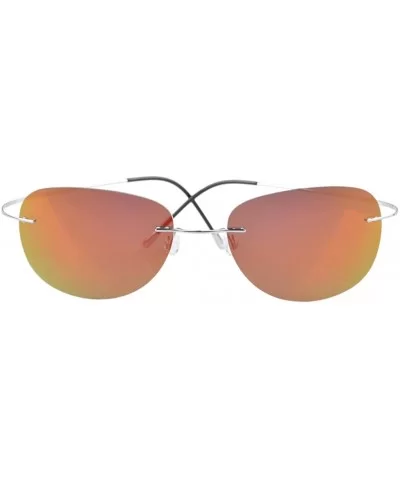 Rimless Titanium Frame Polarized Sunglasses - Aviator Silver Frame - CB11WC76SKH $40.57 Wrap