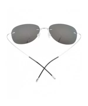 Rimless Titanium Frame Polarized Sunglasses - Aviator Silver Frame - CB11WC76SKH $40.57 Wrap