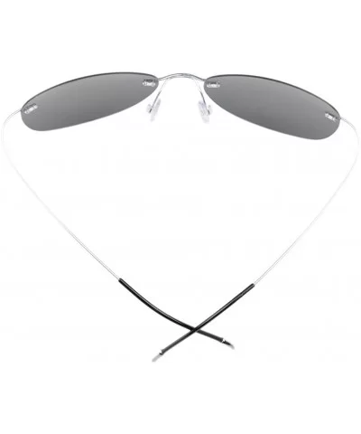 Rimless Titanium Frame Polarized Sunglasses - Aviator Silver Frame - CB11WC76SKH $40.57 Wrap