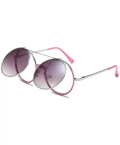 Women Fashion Party Fancy Retro Eyeglasses Eyewear Classic Outdoor Round Flip Up Sunglasses - Pink/Grey - CP1805TS8YS $6.09 R...