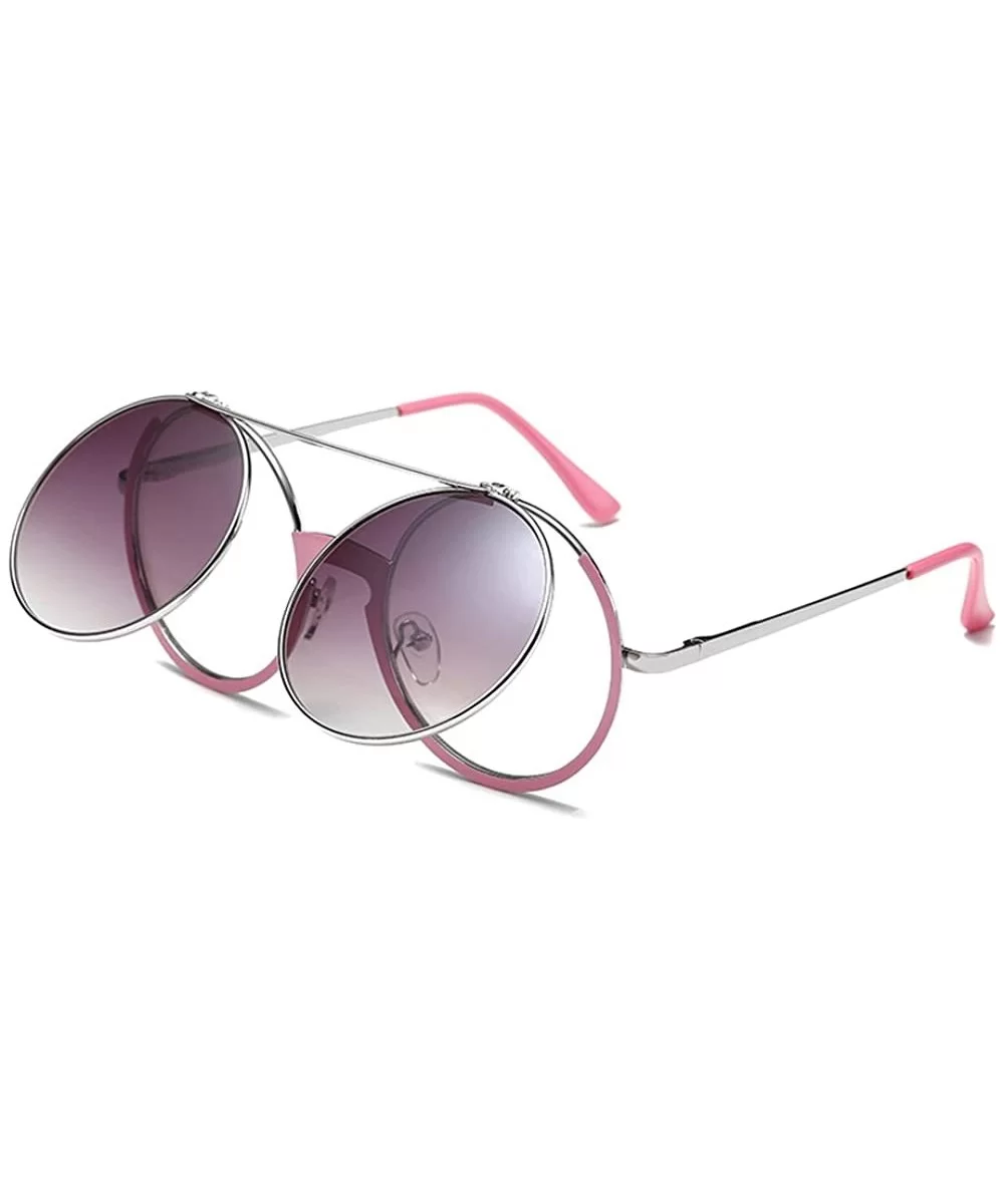 Women Fashion Party Fancy Retro Eyeglasses Eyewear Classic Outdoor Round Flip Up Sunglasses - Pink/Grey - CP1805TS8YS $6.09 R...