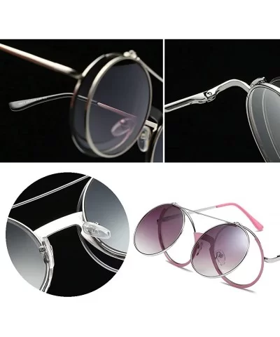 Women Fashion Party Fancy Retro Eyeglasses Eyewear Classic Outdoor Round Flip Up Sunglasses - Pink/Grey - CP1805TS8YS $6.09 R...