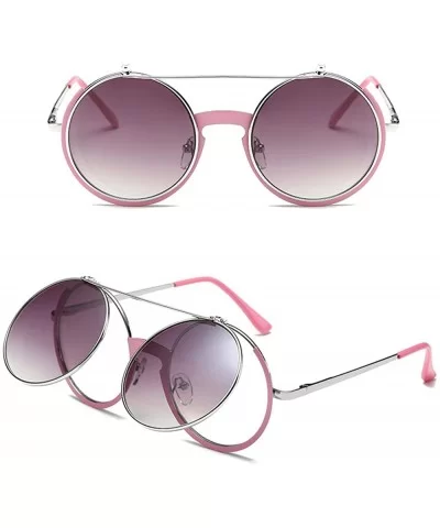 Women Fashion Party Fancy Retro Eyeglasses Eyewear Classic Outdoor Round Flip Up Sunglasses - Pink/Grey - CP1805TS8YS $6.09 R...