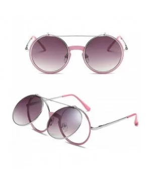 Women Fashion Party Fancy Retro Eyeglasses Eyewear Classic Outdoor Round Flip Up Sunglasses - Pink/Grey - CP1805TS8YS $6.09 R...