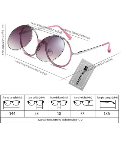 Women Fashion Party Fancy Retro Eyeglasses Eyewear Classic Outdoor Round Flip Up Sunglasses - Pink/Grey - CP1805TS8YS $6.09 R...