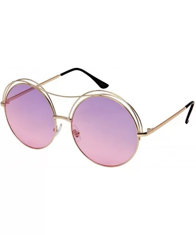 Cut Out Circle Sunglasses with Angled Brow Bar and Ocean Colored Lens 3118-OCR - Gold - C7182HWT99M $8.33 Round