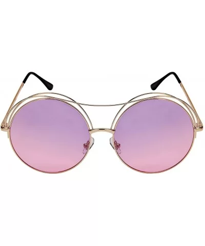 Cut Out Circle Sunglasses with Angled Brow Bar and Ocean Colored Lens 3118-OCR - Gold - C7182HWT99M $8.33 Round