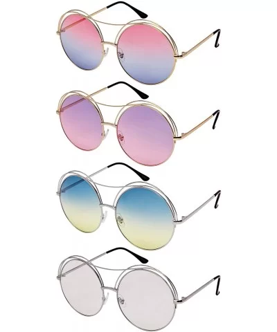 Cut Out Circle Sunglasses with Angled Brow Bar and Ocean Colored Lens 3118-OCR - Gold - C7182HWT99M $8.33 Round