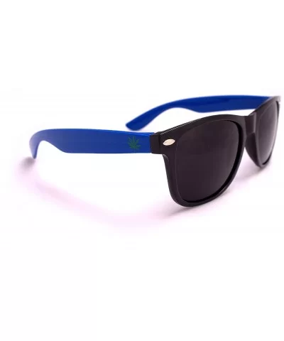 Pot Leaf Detail Wayfare Style Summer Sunglasses- Black Lens - Blue/Black - CZ182Q206E4 $6.43 Wayfarer