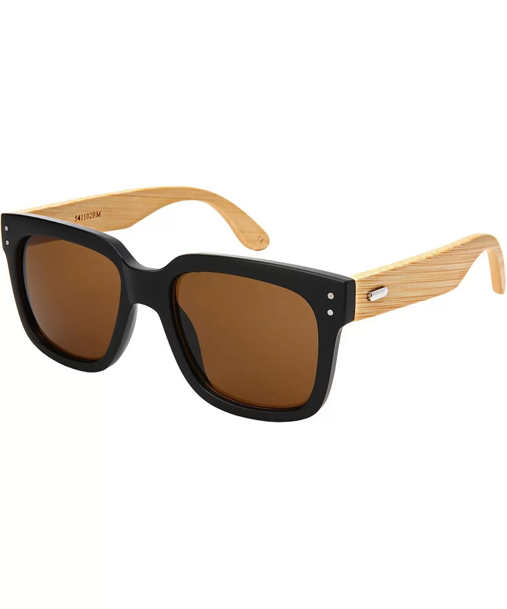 Wood Bamboo Sunglasses for Men Women Bamboo Square Sunglass 541102BM-SD - CN18NLANU0I $11.62 Square