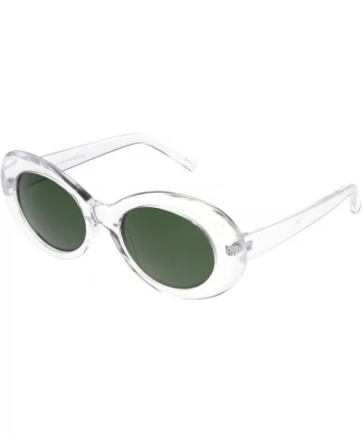 Large Retro Mod Thick Frame Neutral Colored Lens Wide Arms Oval Sunglasses 53mm - Clear / Green - CZ186TNUSD8 $7.74 Oval