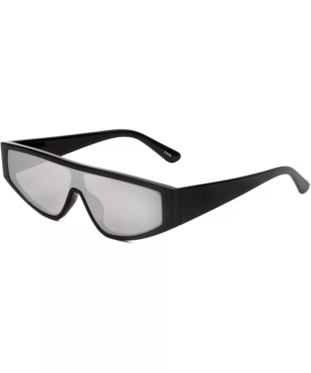 Wide Flat Top Shield Sunglasses - Grey - CE197492UK5 $8.12 Shield