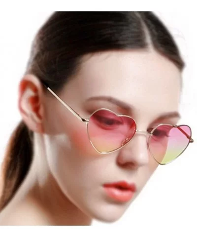 Color Coated Full Metal Frame UV400 Heart Shape Sunglasses Eyewear - S-pink - CJ18T8AUX0R $7.53 Sport