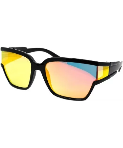 Womens Modern Fashion Sunglasses Shield Square Extended Side Lens UV400 - Black (Orange Red Mirror) - CF18Y6TK4MQ $7.54 Square