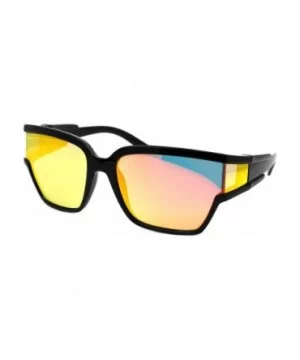 Womens Modern Fashion Sunglasses Shield Square Extended Side Lens UV400 - Black (Orange Red Mirror) - CF18Y6TK4MQ $7.54 Square