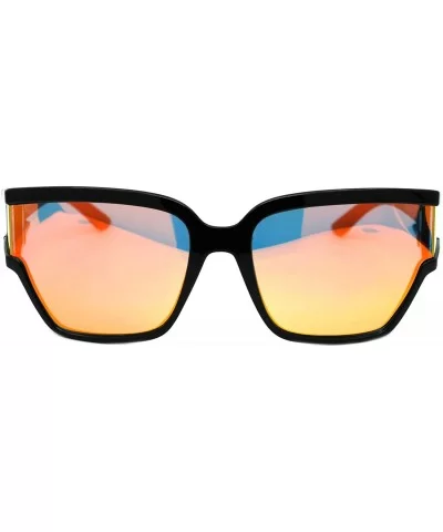 Womens Modern Fashion Sunglasses Shield Square Extended Side Lens UV400 - Black (Orange Red Mirror) - CF18Y6TK4MQ $7.54 Square