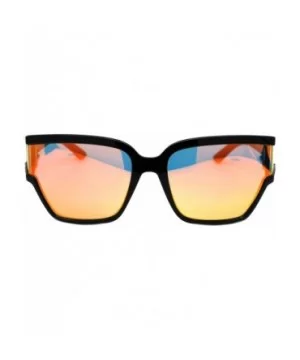 Womens Modern Fashion Sunglasses Shield Square Extended Side Lens UV400 - Black (Orange Red Mirror) - CF18Y6TK4MQ $7.54 Square